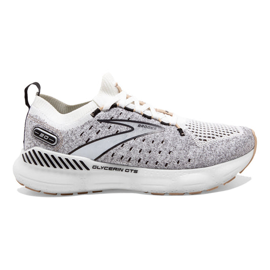 Women's Brooks Glycerin StealthFit GTS 20, White/Black/Cream, 12 B Medium