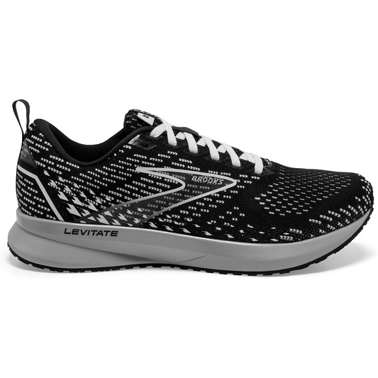 Women's Brooks Levitate 5, Black/Grey/White, 9 B Medium