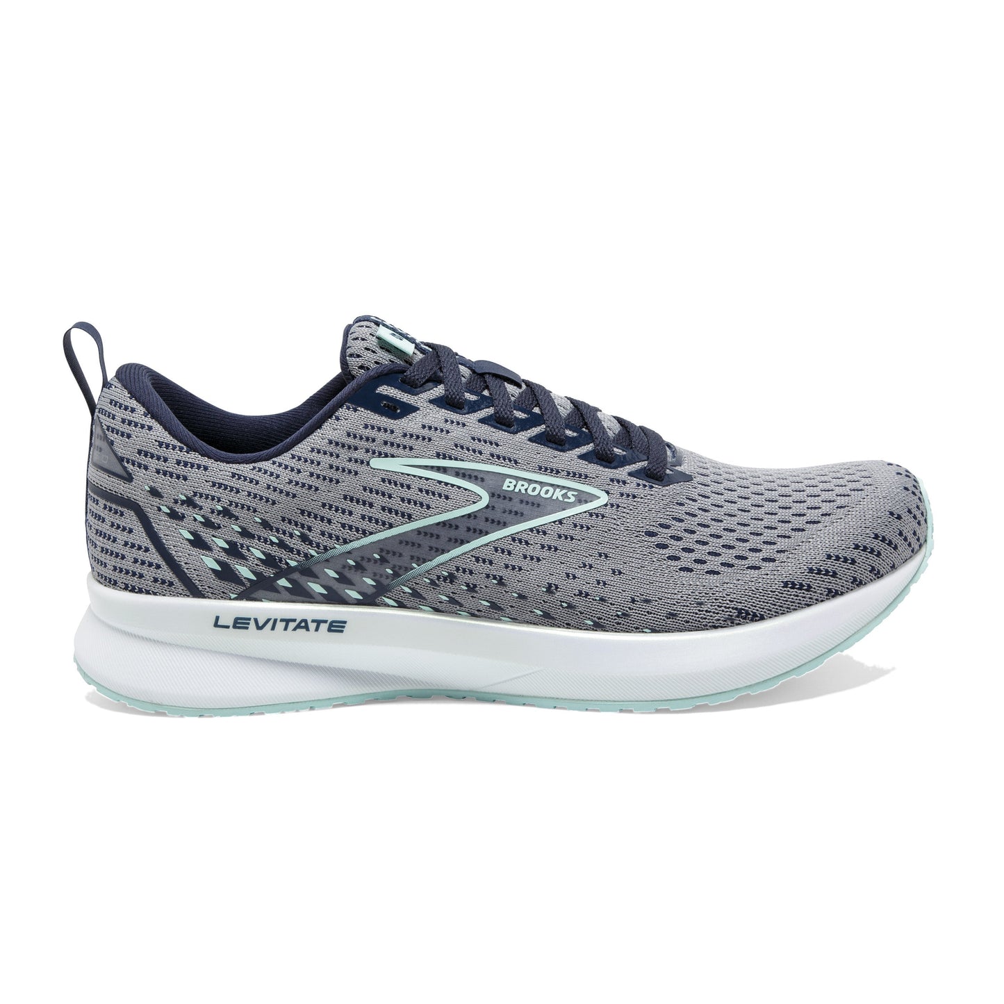 Women's Brooks Levitate 5, Grey/Peacoat/Light Blue, 10.5 B Medium