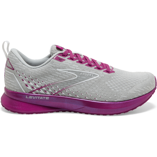 Women's Brooks Levitate 5, Grey/Lavender/Baton Rouge, 8 B Medium