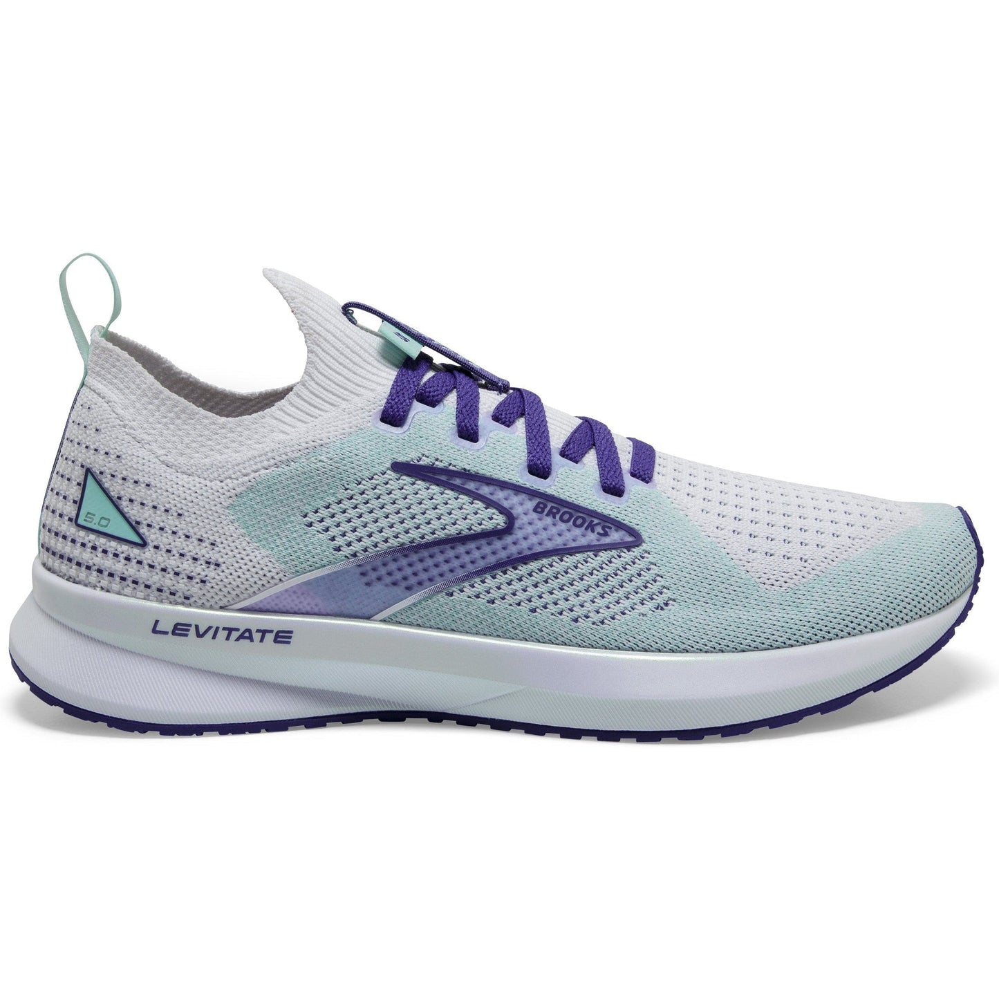 Women's Brooks Levitate Stealthfit 5, Grey/Aqua/Purple, 8.5 B Medium