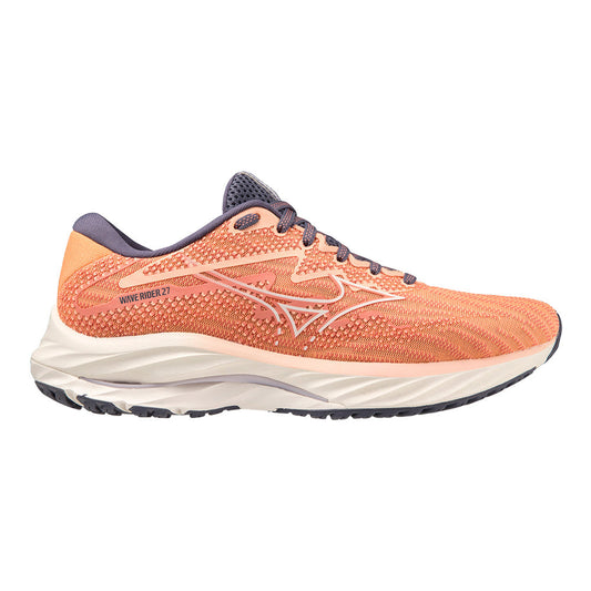 Women's Mizuno Wave Rider 27, Coral Reef/Snow White, 10.5 B Medium