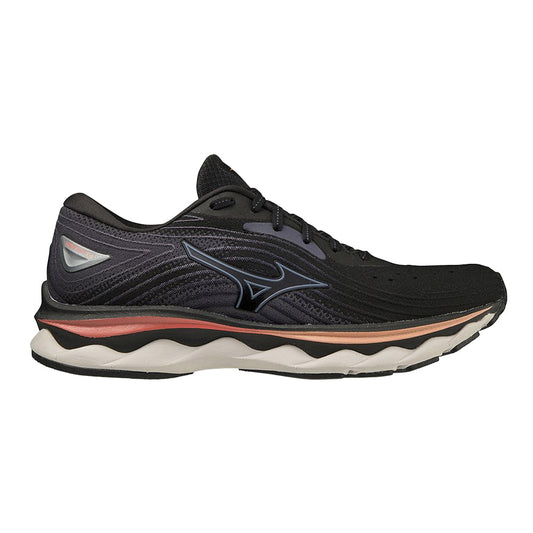 Women's Mizuno Wave Sky 6, Black/Quicksilver, 7.5 B Medium