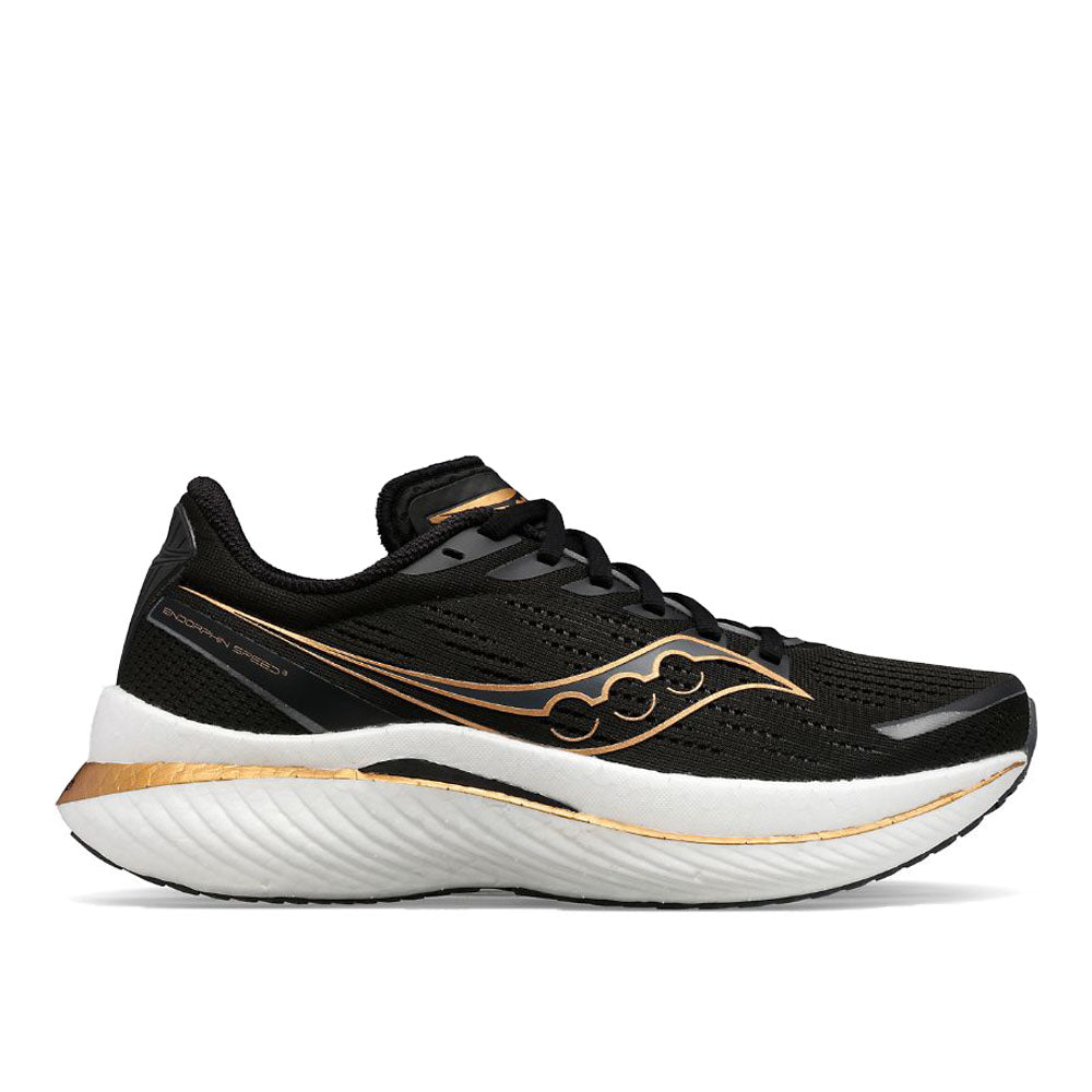 Women's Saucony Endorphin Speed 3, Black/Goldstruck, 10.5 B Medium