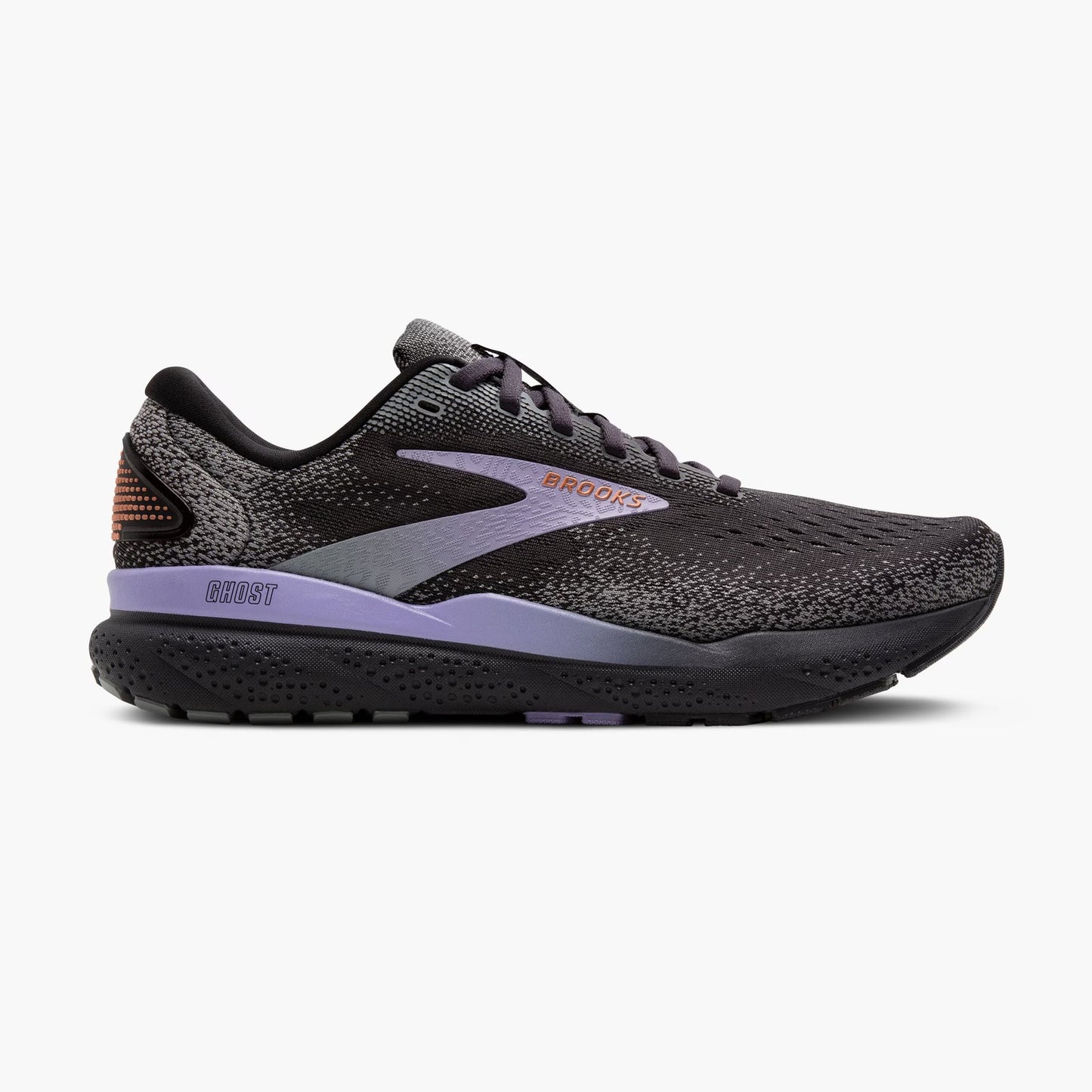 Women's Brooks Ghost 16, Ebony/Lavender/Copper, 9.5 B Medium
