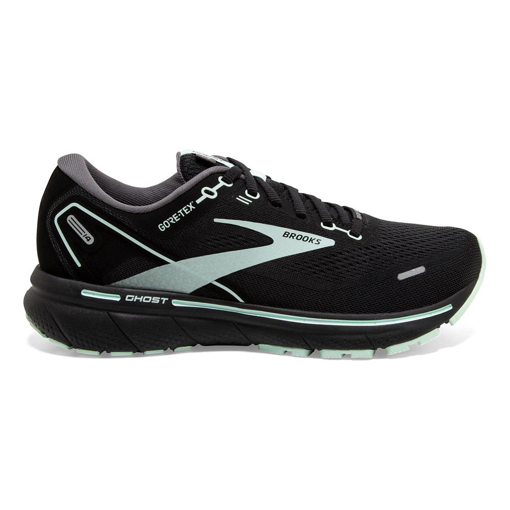 Women's Brooks Ghost 14 GTX, Black/Blackened Pearl/Aquaglass, 7 B Medium