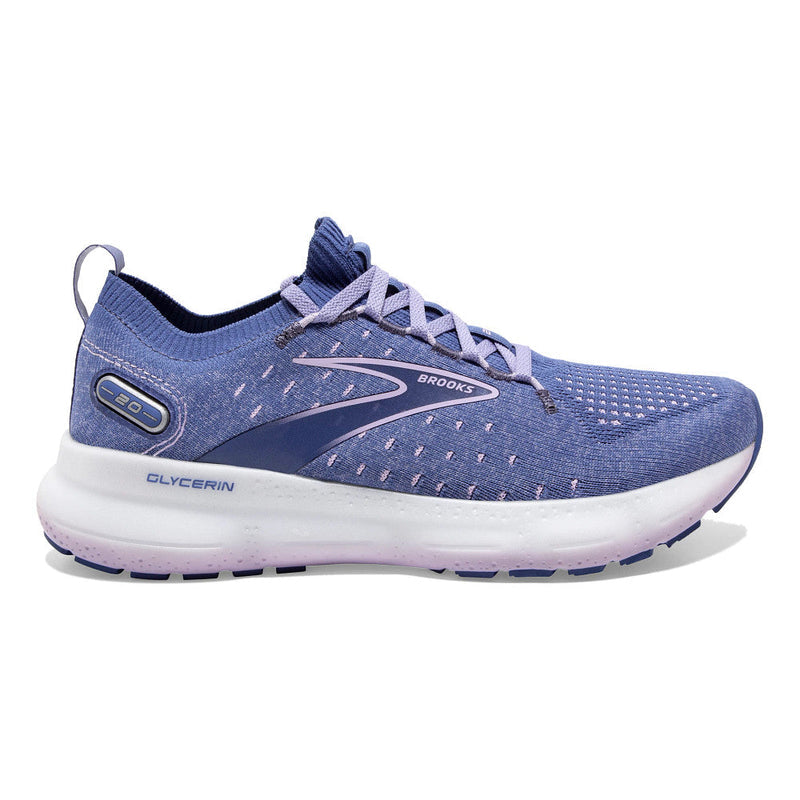 Women's Brooks Glycerin StealthFit 20, Blue/Pastel Lilac/White, 9.5 B Medium