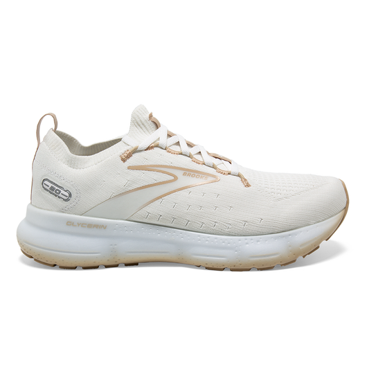 Women's Brooks Glycerin StealthFit 20, White/Khaki, 11 B Medium