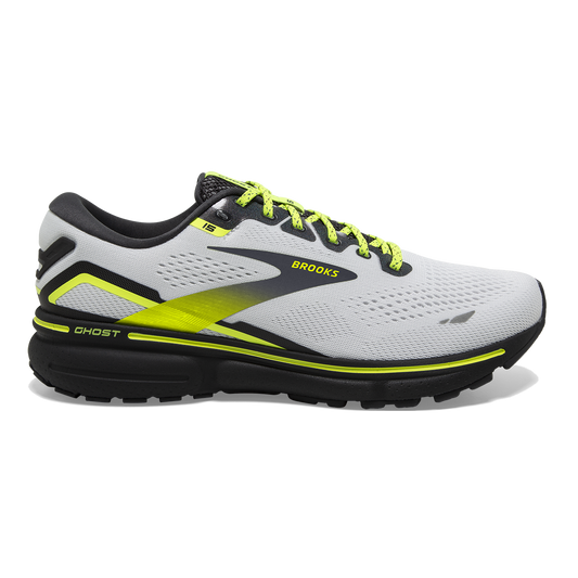 Women's Brooks Ghost 15, White/Ebony/Nightlife, 10.5 B Medium